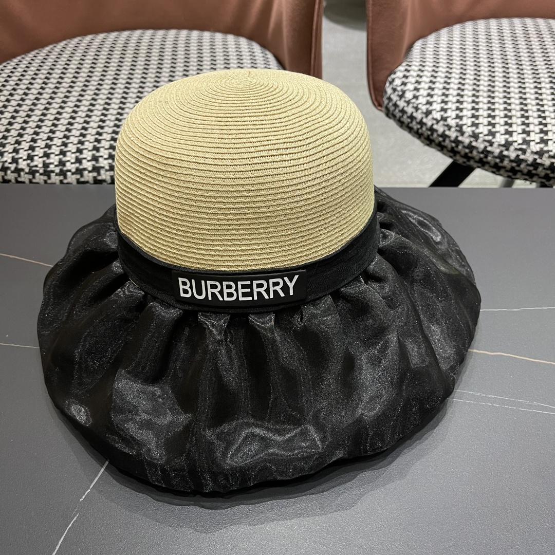  Burberry（巴宝莉）春夏欧根纱大蝴蝶结草帽遮阳帽女可
折叠蝴蝶结优雅出游度假渔夫帽