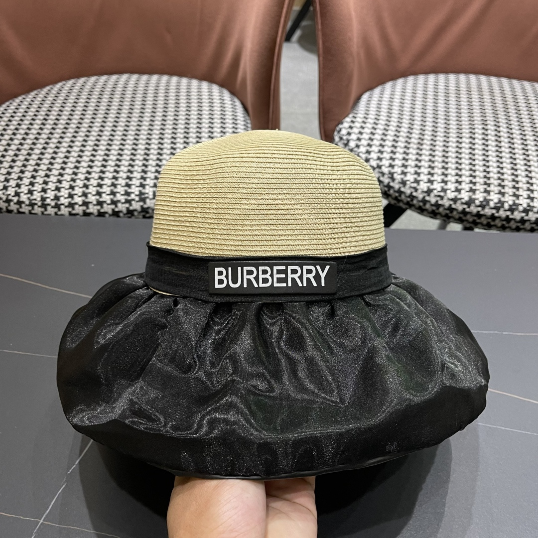  Burberry（巴宝莉）春夏欧根纱大蝴蝶结草帽遮阳帽女可
折叠蝴蝶结优雅出游度假渔夫帽