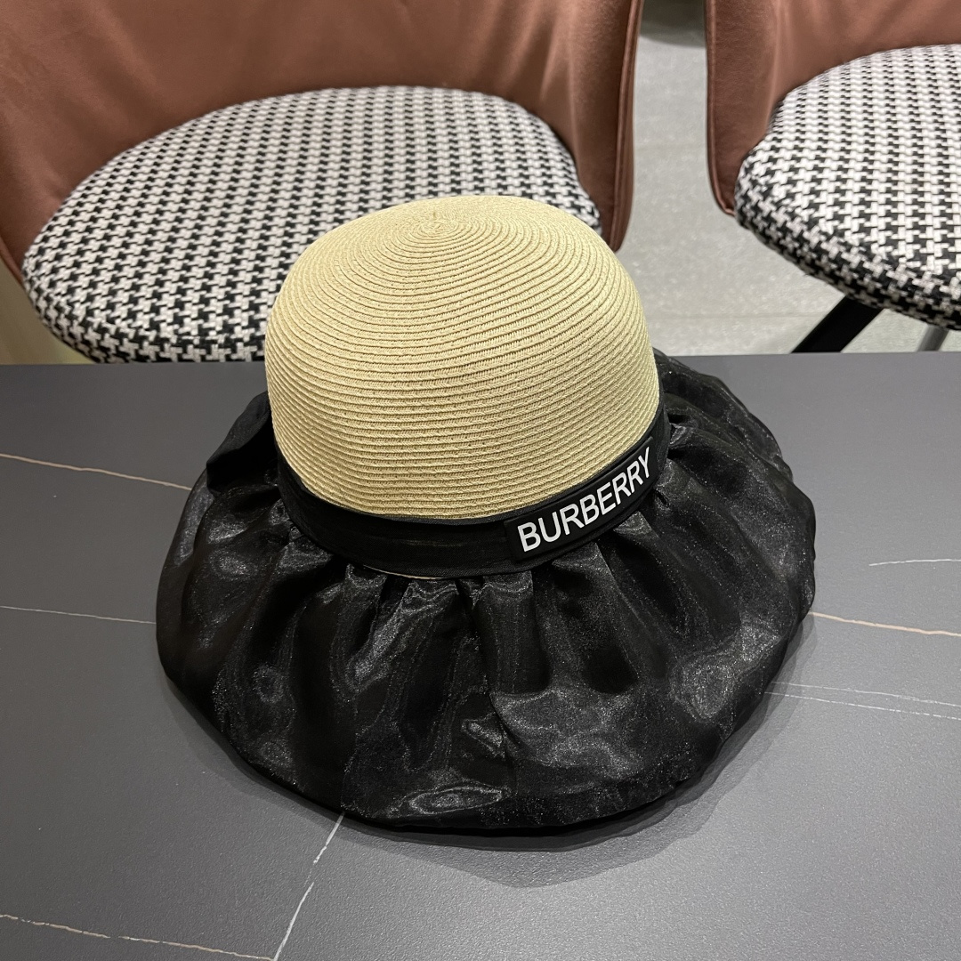  Burberry（巴宝莉）春夏欧根纱大蝴蝶结草帽遮阳帽女可
折叠蝴蝶结优雅出游度假渔夫帽
