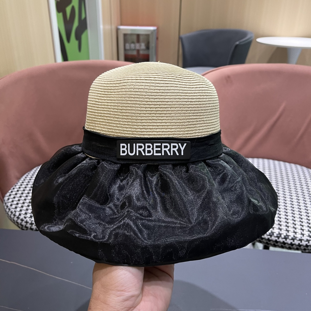  Burberry（巴宝莉）春夏欧根纱大蝴蝶结草帽遮阳帽女可
折叠蝴蝶结优雅出游度假渔夫帽