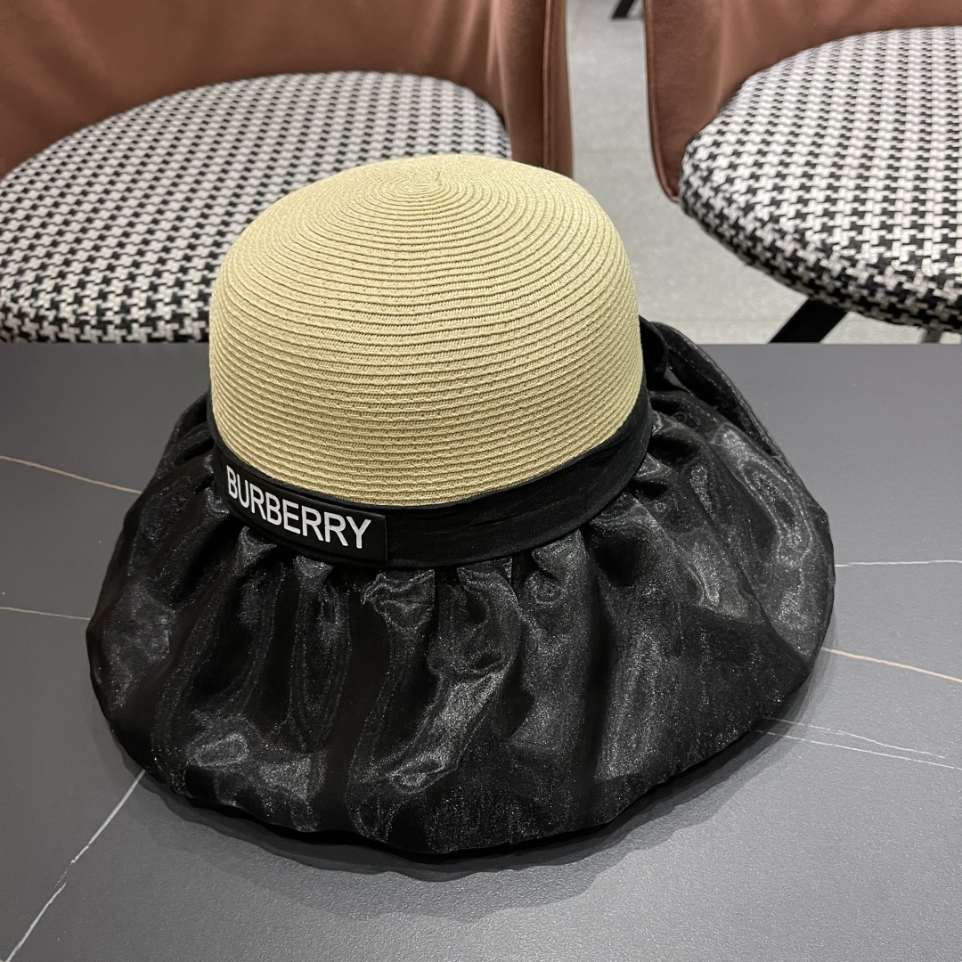  Burberry（巴宝莉）春夏欧根纱大蝴蝶结草帽遮阳帽女可
折叠蝴蝶结优雅出游度假渔夫帽