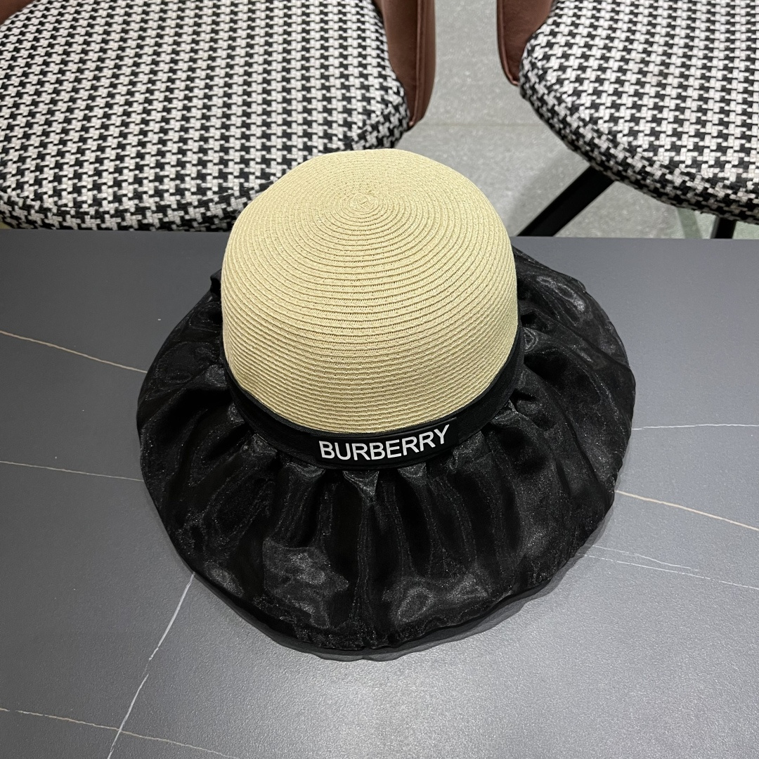  Burberry（巴宝莉）春夏欧根纱大蝴蝶结草帽遮阳帽女可
折叠蝴蝶结优雅出游度假渔夫帽