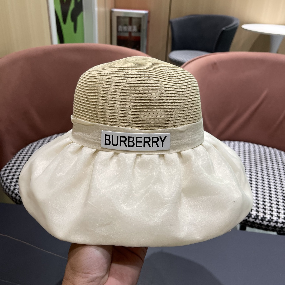  Burberry（巴宝莉）春夏欧根纱大蝴蝶结草帽遮阳帽女可
折叠蝴蝶结优雅出游度假渔夫帽