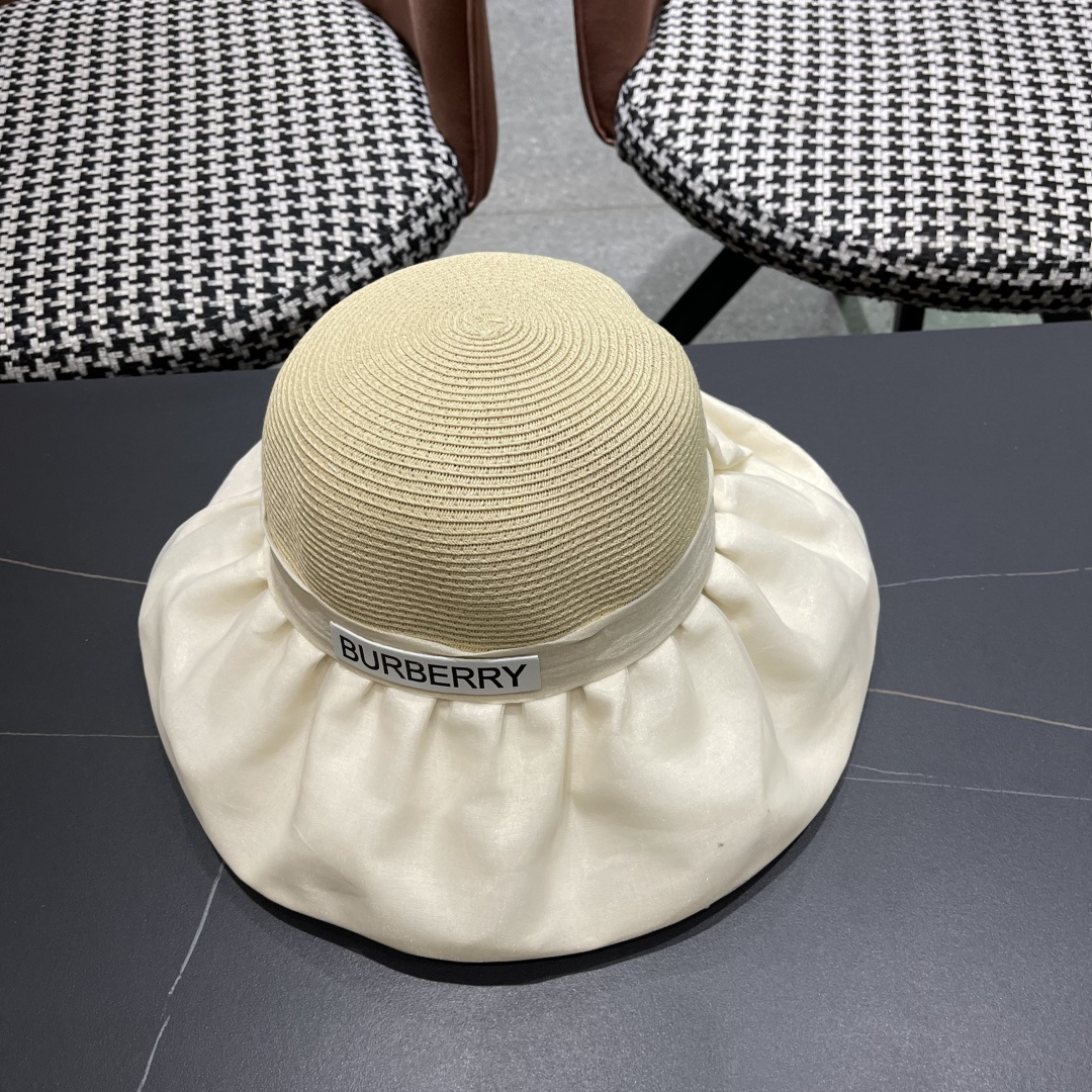  Burberry（巴宝莉）春夏欧根纱大蝴蝶结草帽遮阳帽女可
折叠蝴蝶结优雅出游度假渔夫帽
