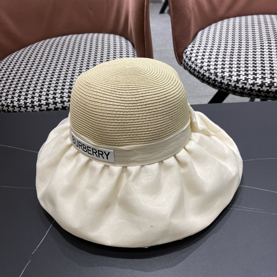  Burberry（巴宝莉）春夏欧根纱大蝴蝶结草帽遮阳帽女可
折叠蝴蝶结优雅出游度假渔夫帽