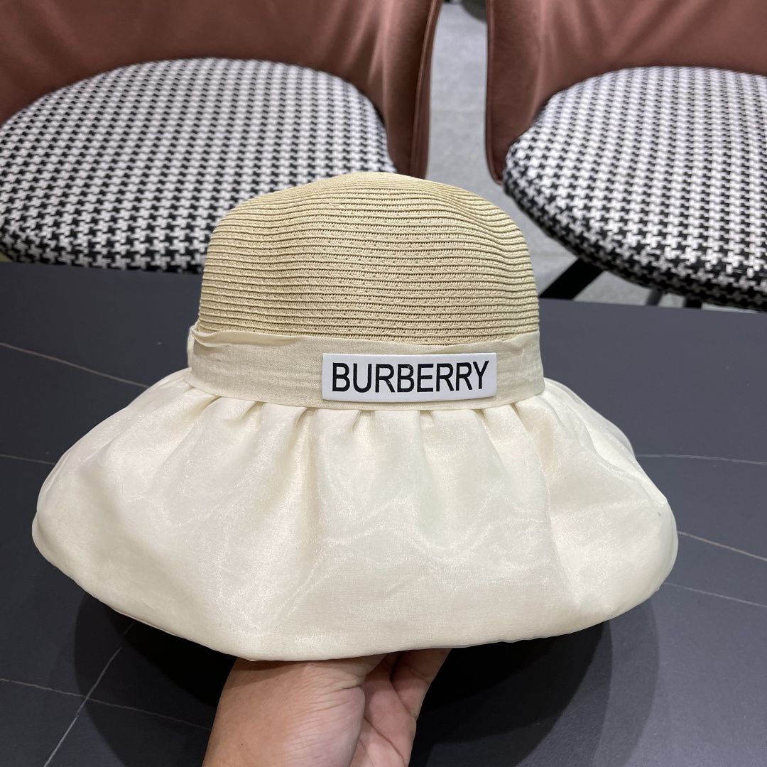  Burberry（巴宝莉）春夏欧根纱大蝴蝶结草帽遮阳帽女可
折叠蝴蝶结优雅出游度假渔夫帽