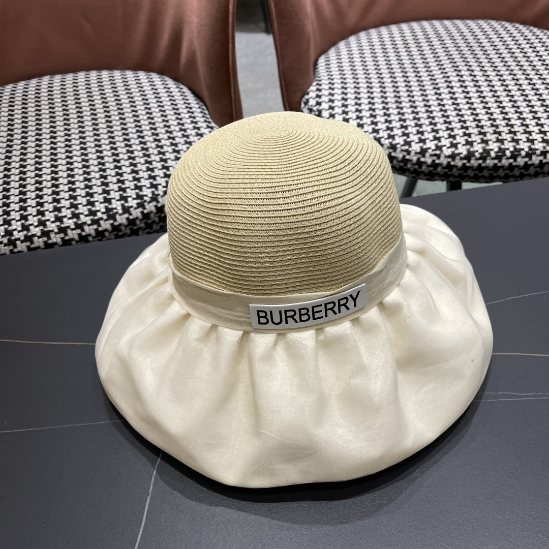  Burberry（巴宝莉）春夏欧根纱大蝴蝶结草帽遮阳帽女可
折叠蝴蝶结优雅出游度假渔夫帽