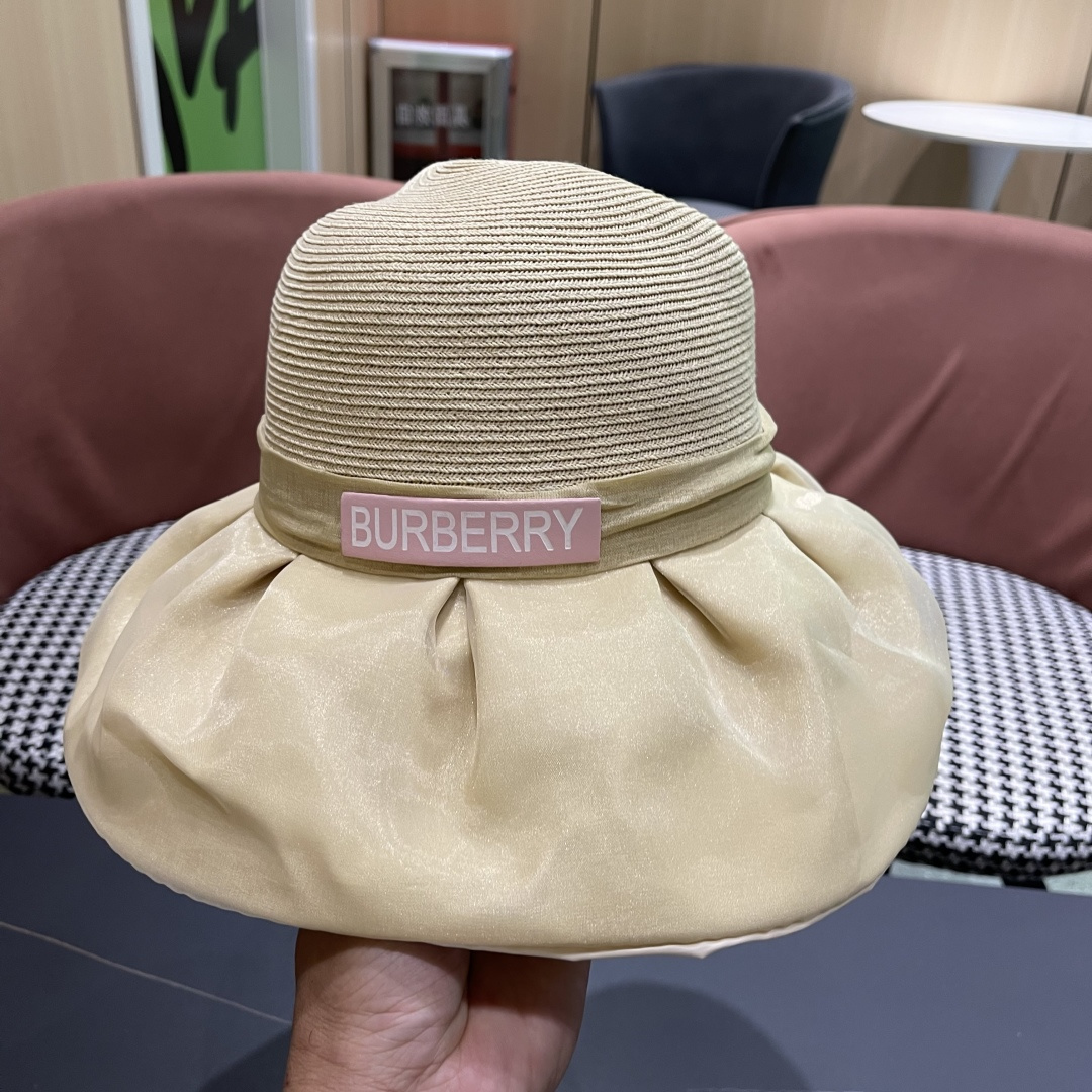  Burberry（巴宝莉）春夏欧根纱大蝴蝶结草帽遮阳帽女可
折叠蝴蝶结优雅出游度假渔夫帽