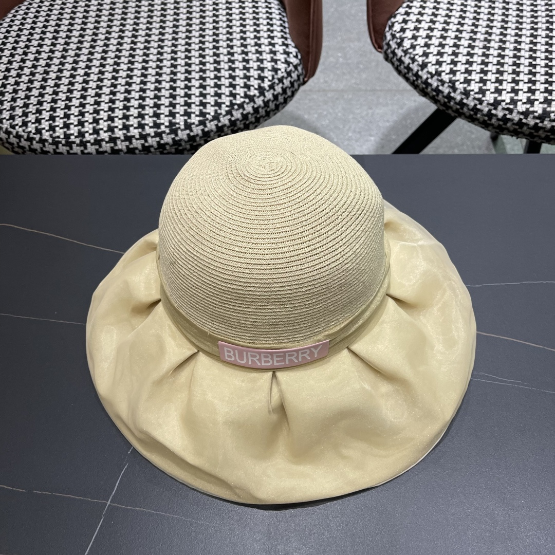  Burberry（巴宝莉）春夏欧根纱大蝴蝶结草帽遮阳帽女可
折叠蝴蝶结优雅出游度假渔夫帽