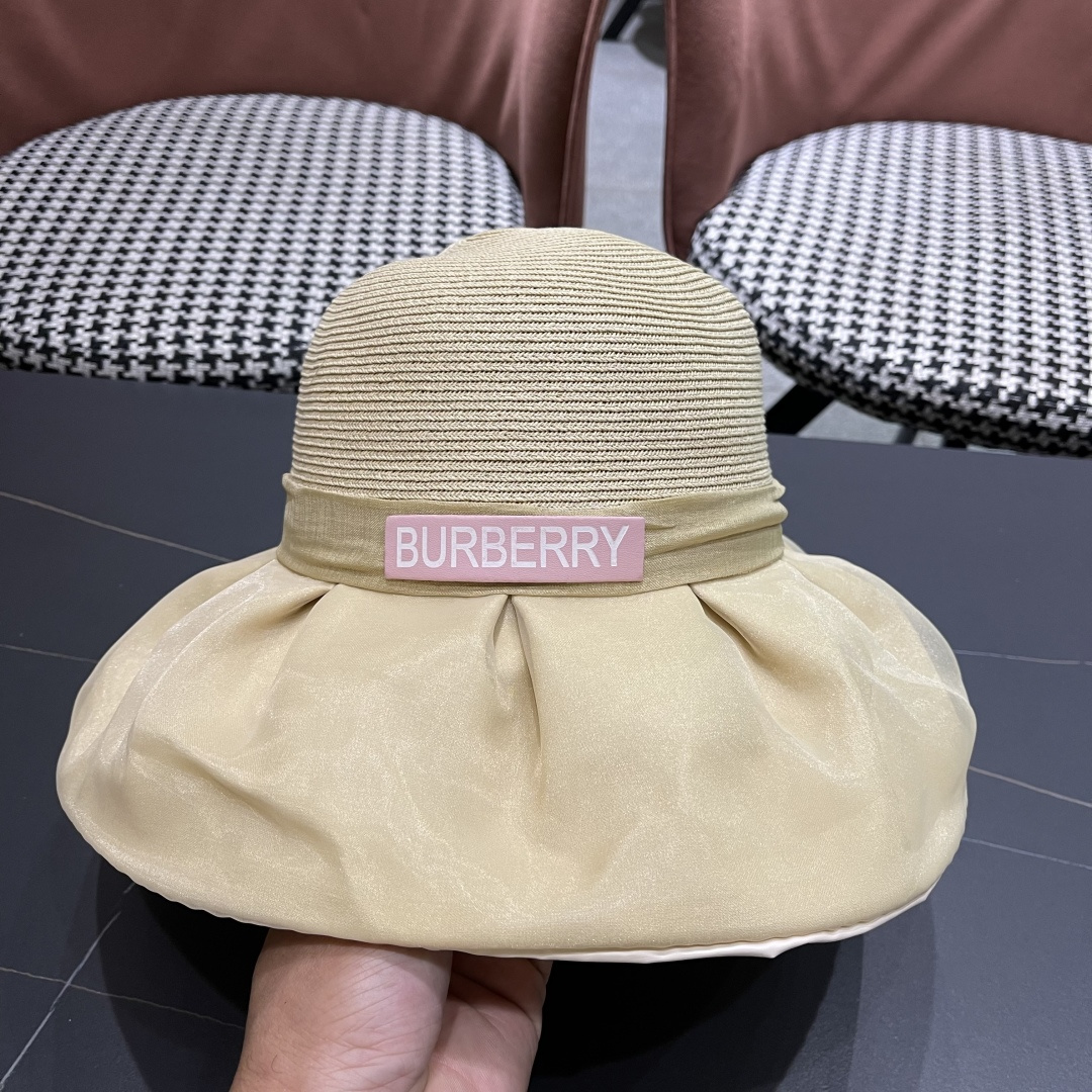  Burberry（巴宝莉）春夏欧根纱大蝴蝶结草帽遮阳帽女可
折叠蝴蝶结优雅出游度假渔夫帽