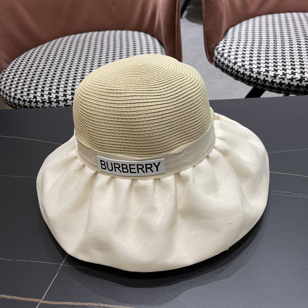  Burberry（巴宝莉）春夏欧根纱大蝴蝶结草帽遮阳帽女可
折叠蝴蝶结优雅出游度假渔夫帽