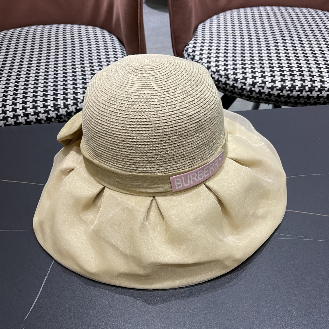  Burberry（巴宝莉）春夏欧根纱大蝴蝶结草帽遮阳帽女可
折叠蝴蝶结优雅出游度假渔夫帽