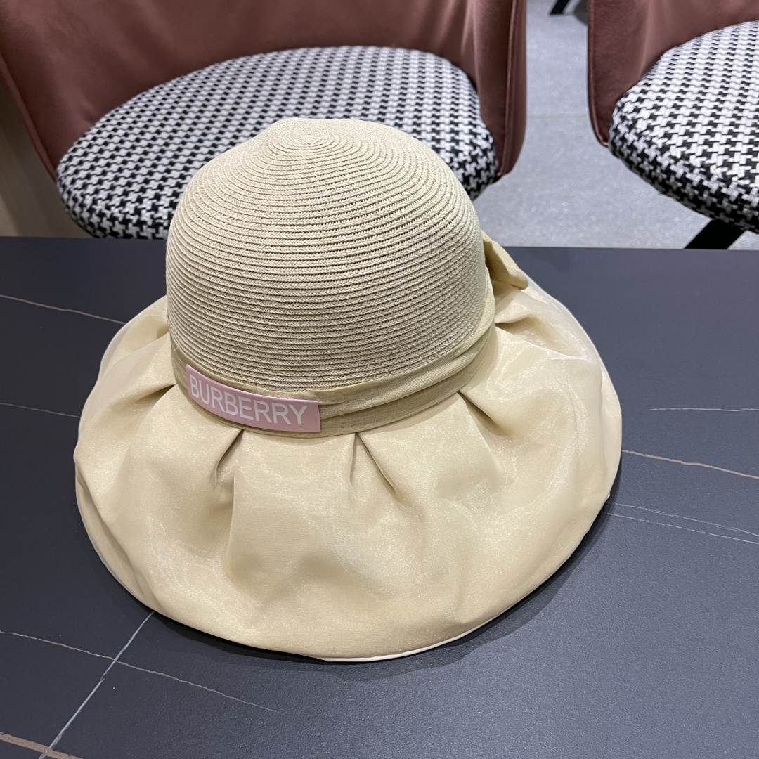  Burberry（巴宝莉）春夏欧根纱大蝴蝶结草帽遮阳帽女可
折叠蝴蝶结优雅出游度假渔夫帽