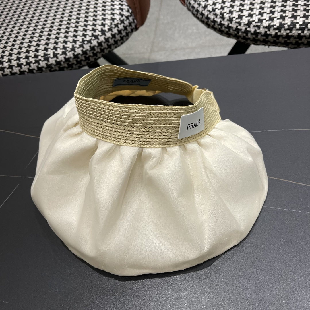 PRADA普拉达夏季新款大檐空顶帽子女出游度假海边可折叠遮阳帽防紫外线太阳帽