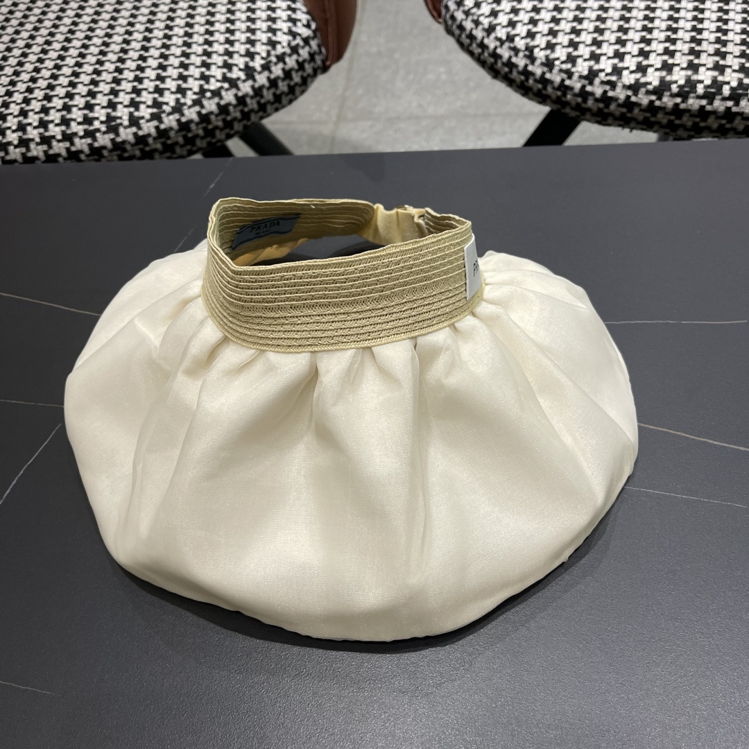 PRADA普拉达夏季新款大檐空顶帽子女出游度假海边可折叠遮阳帽防紫外线太阳帽