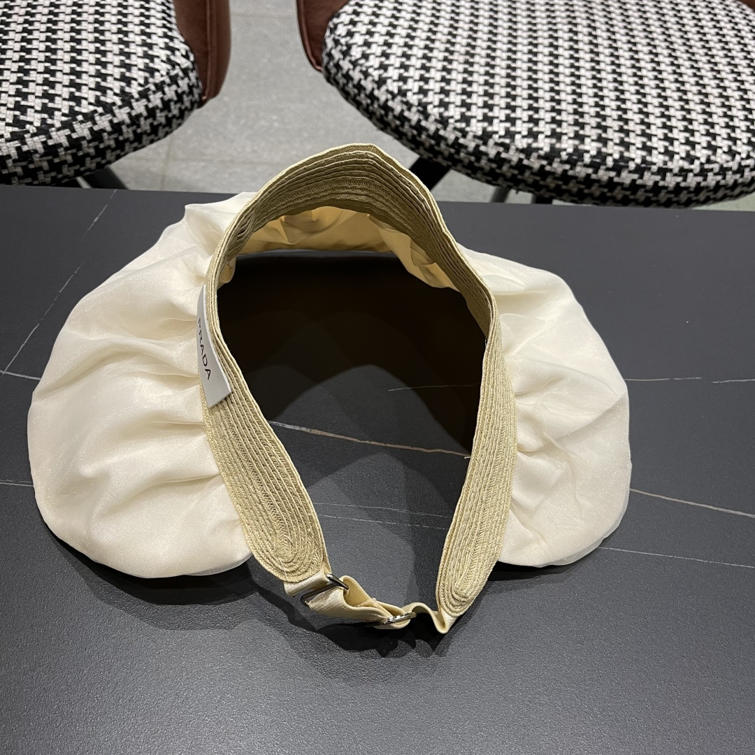 PRADA普拉达夏季新款大檐空顶帽子女出游度假海边可折叠遮阳帽防紫外线太阳帽