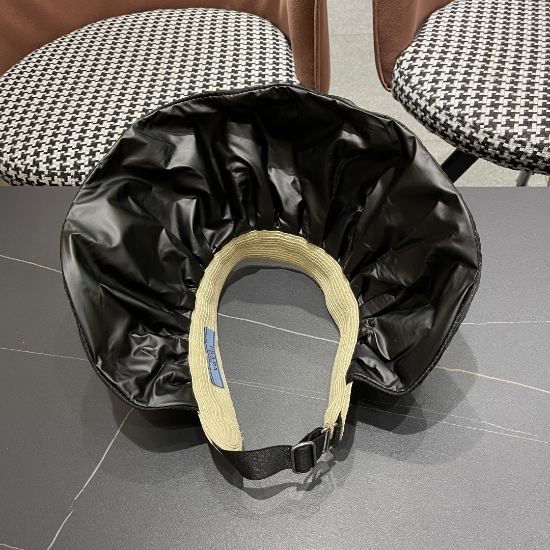 PRADA普拉达夏季新款大檐空顶帽子女出游度假海边可折叠遮阳帽防紫外线太阳帽
