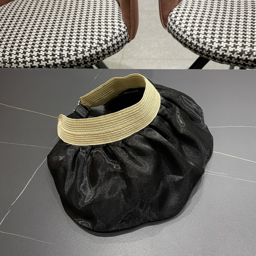 PRADA普拉达夏季新款大檐空顶帽子女出游度假海边可折叠遮阳帽防紫外线太阳帽