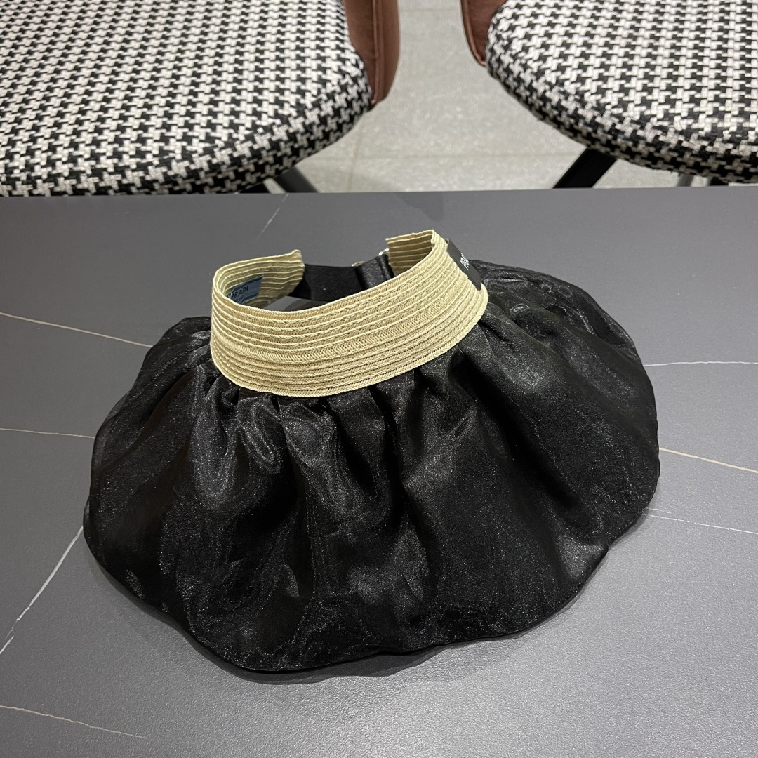 PRADA普拉达夏季新款大檐空顶帽子女出游度假海边可折叠遮阳帽防紫外线太阳帽