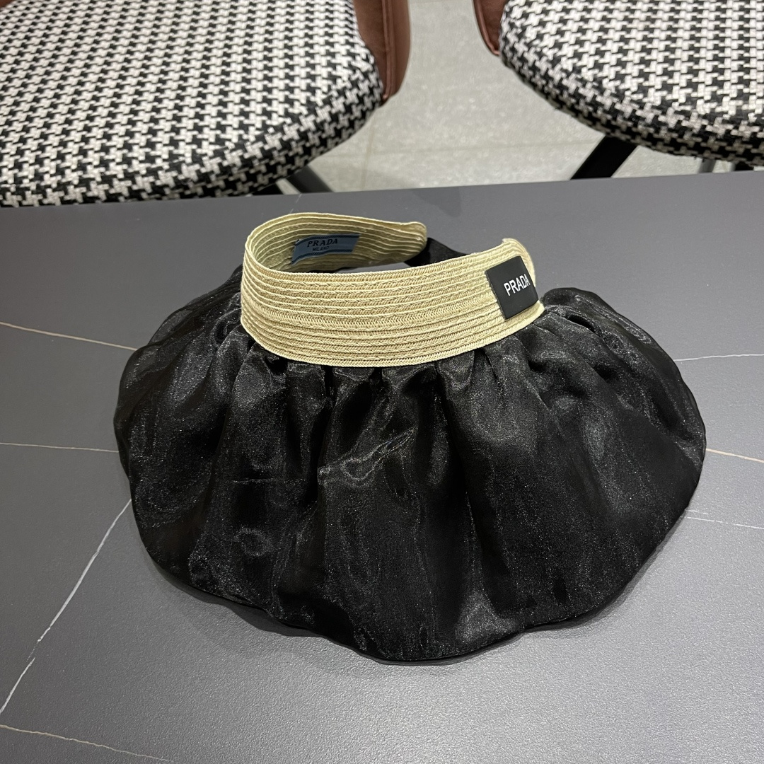 PRADA普拉达夏季新款大檐空顶帽子女出游度假海边可折叠遮阳帽防紫外线太阳帽