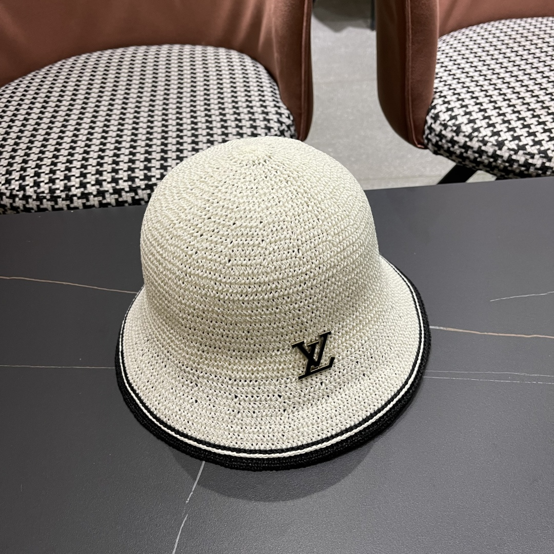 Lv路易威登手工编织盆帽遮阳防晒帽子女韩版镂空透气夏季可折叠显脸小渔夫帽