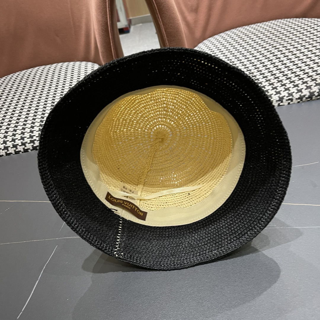 Lv路易威登手工编织盆帽遮阳防晒帽子女韩版镂空透气夏季可折叠显脸小渔夫帽