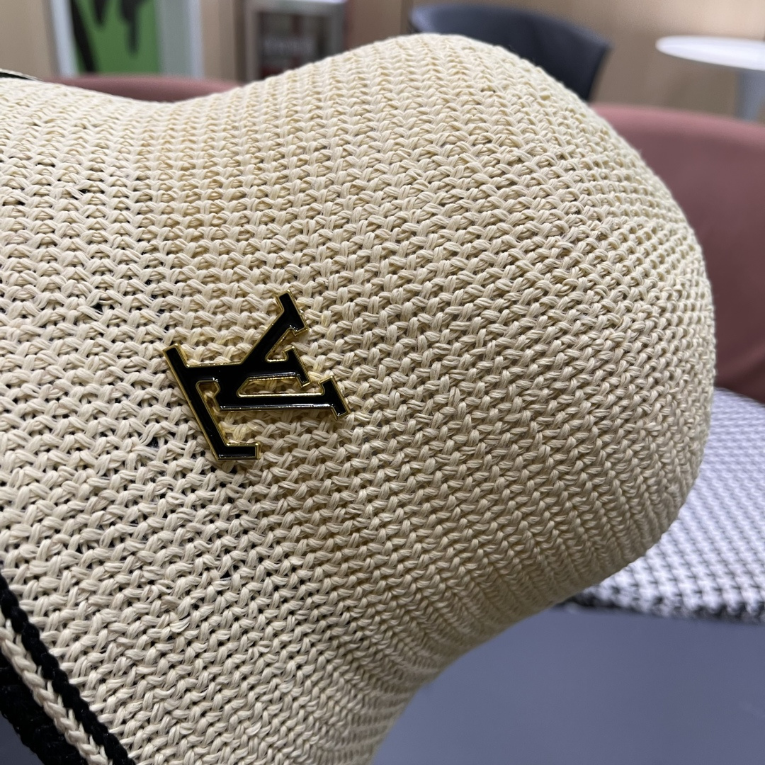 Lv路易威登手工编织盆帽遮阳防晒帽子女韩版镂空透气夏季可折叠显脸小渔夫帽