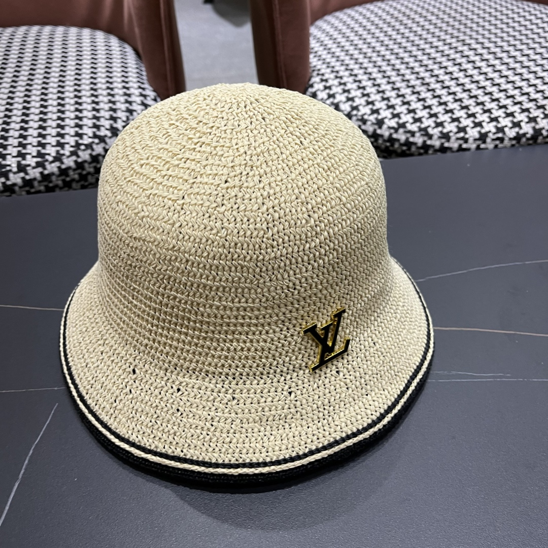 Lv路易威登手工编织盆帽遮阳防晒帽子女韩版镂空透气夏季可折叠显脸小渔夫帽
