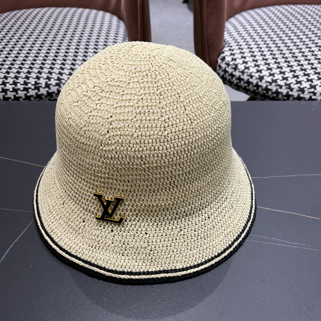 [LV Hats]Lv Louis Vuitton hand-woven basin hat sunshade sunscreen hat for wome