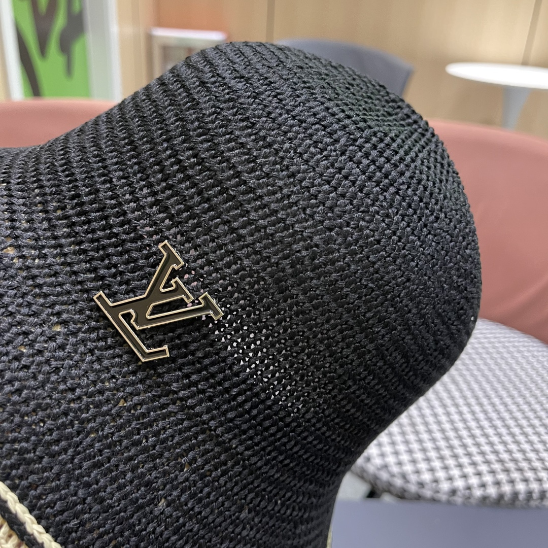 Lv路易威登手工编织盆帽遮阳防晒帽子女韩版镂空透气夏季可折叠显脸小渔夫帽