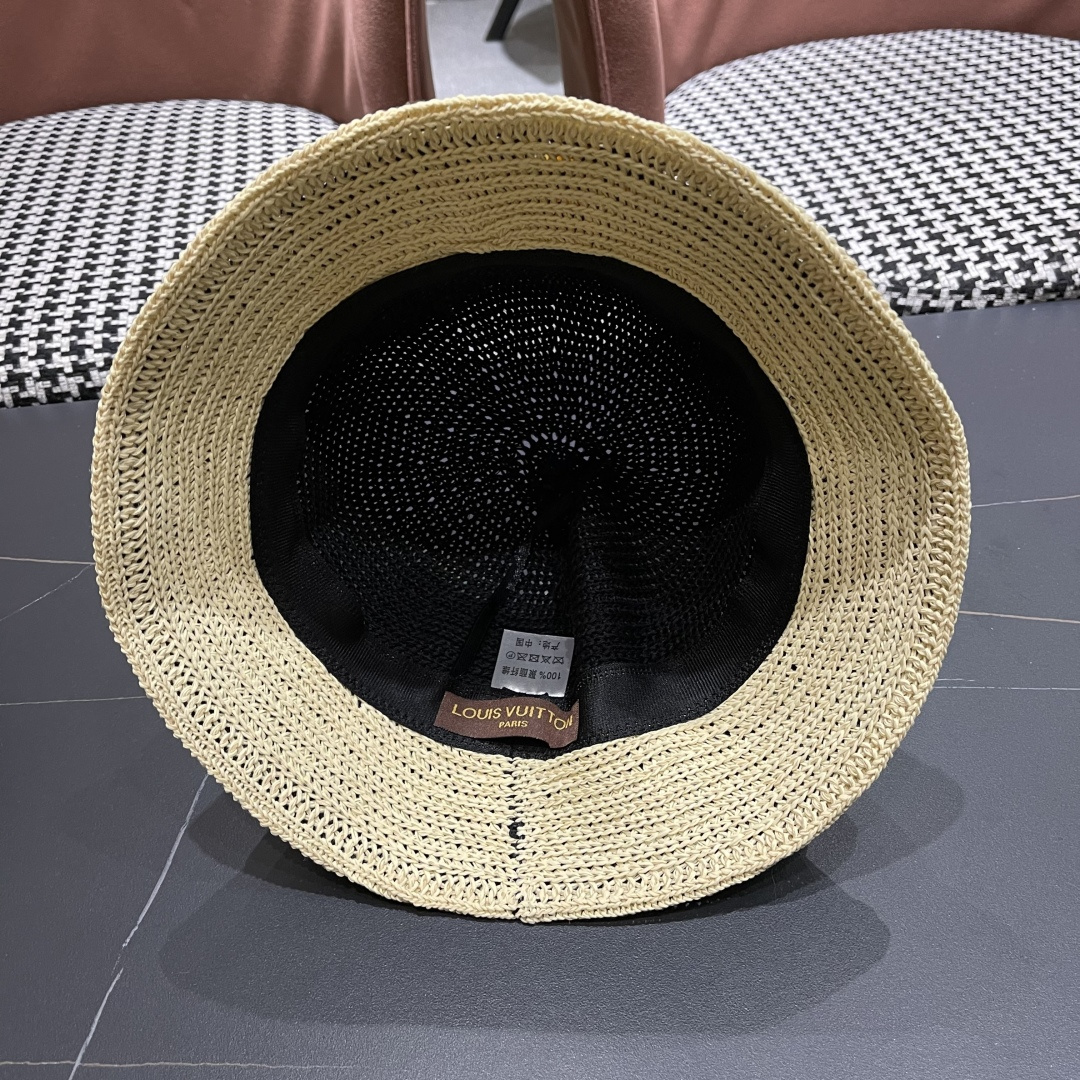 Lv路易威登手工编织盆帽遮阳防晒帽子女韩版镂空透气夏季可折叠显脸小渔夫帽