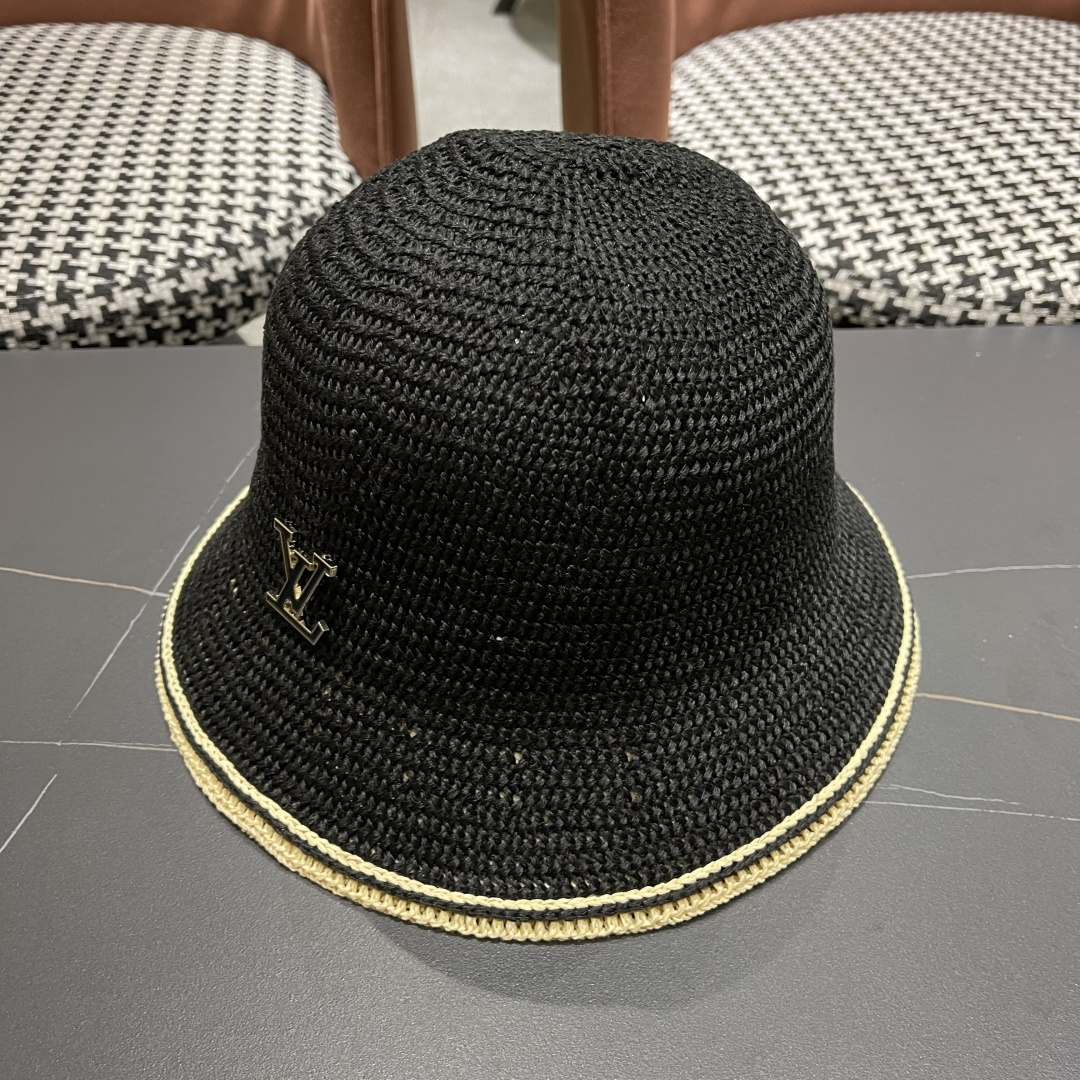 Lv路易威登手工编织盆帽遮阳防晒帽子女韩版镂空透气夏季可折叠显脸小渔夫帽