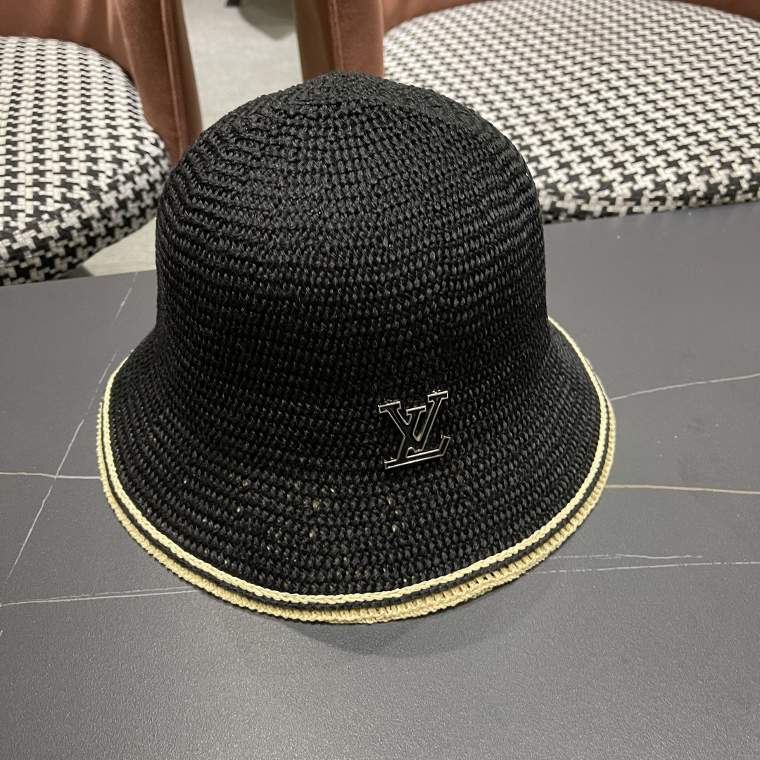 Lv路易威登手工编织盆帽遮阳防晒帽子女韩版镂空透气夏季可折叠显脸小渔夫帽