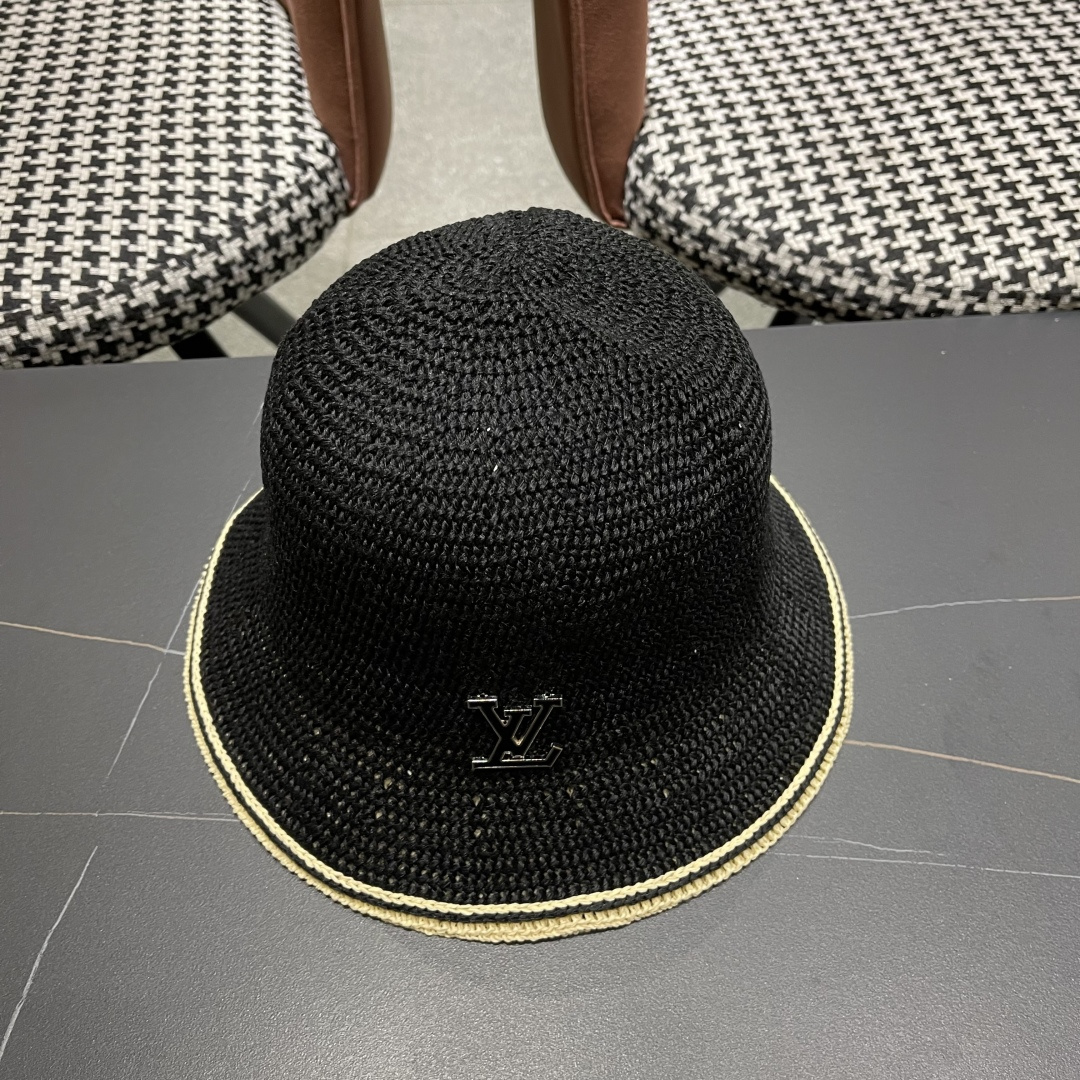 Lv路易威登手工编织盆帽遮阳防晒帽子女韩版镂空透气夏季可折叠显脸小渔夫帽