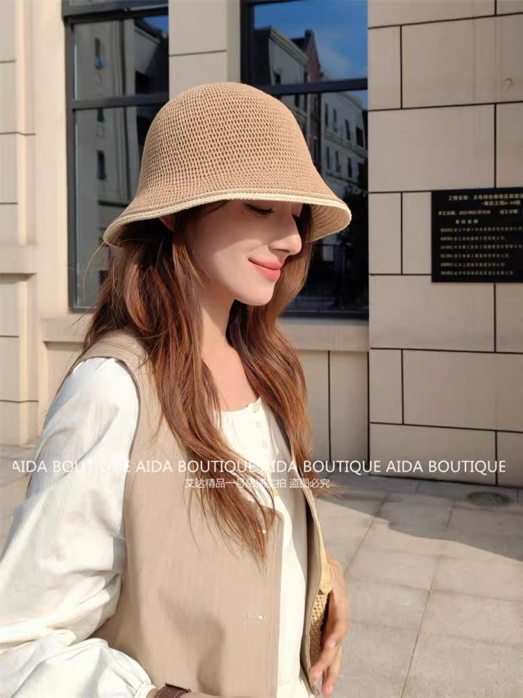 Lv路易威登手工编织盆帽遮阳防晒帽子女韩版镂空透气夏季可折叠显脸小渔夫帽