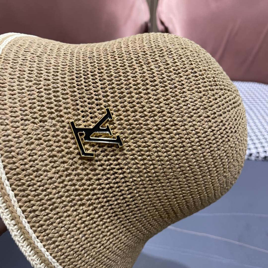 Lv路易威登手工编织盆帽遮阳防晒帽子女韩版镂空透气夏季可折叠显脸小渔夫帽