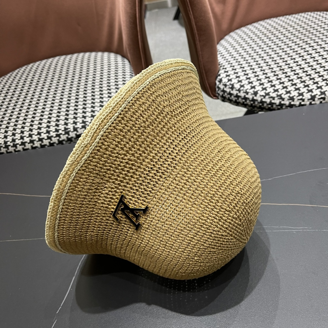 Lv路易威登手工编织盆帽遮阳防晒帽子女韩版镂空透气夏季可折叠显脸小渔夫帽