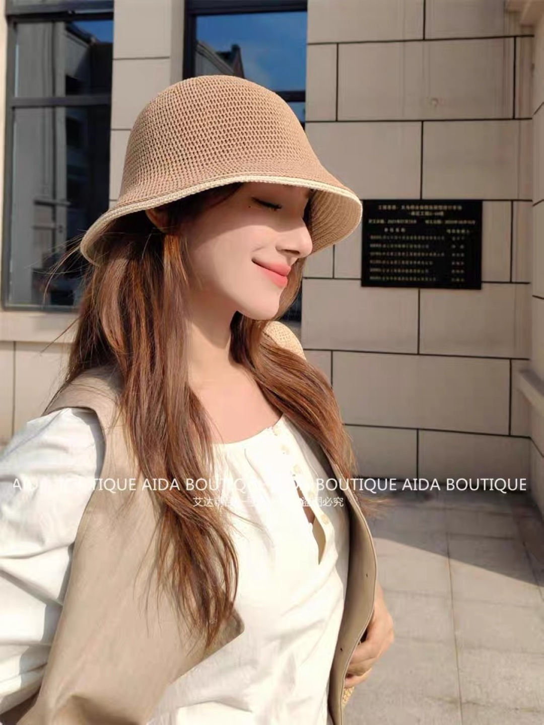 Lv路易威登手工编织盆帽遮阳防晒帽子女韩版镂空透气夏季可折叠显脸小渔夫帽