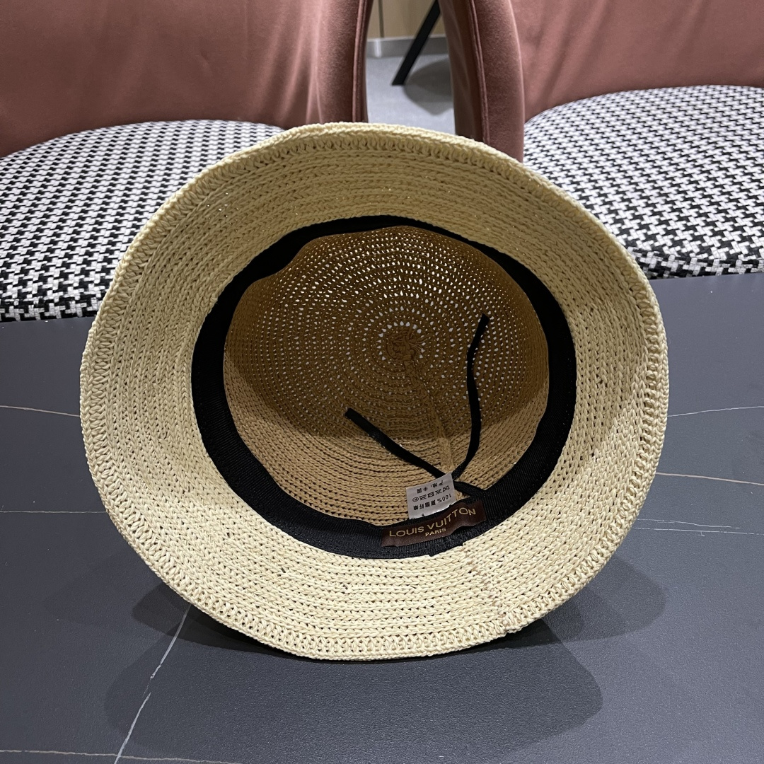 Lv路易威登手工编织盆帽遮阳防晒帽子女韩版镂空透气夏季可折叠显脸小渔夫帽