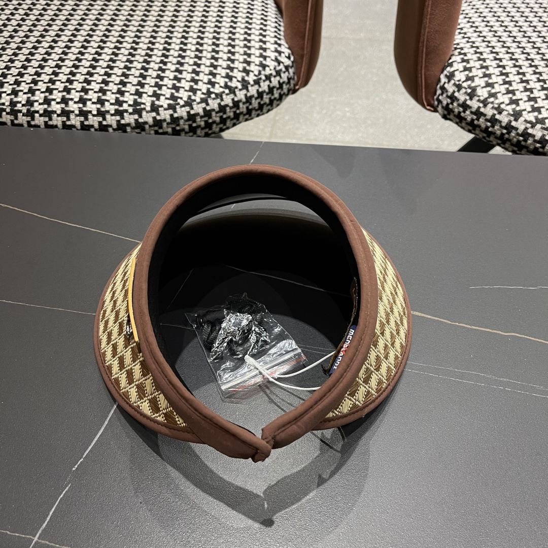 Lv路易威登 千鸟格防晒帽子女2025新款夏季防紫外线发箍遮阳大帽檐空顶太阳帽