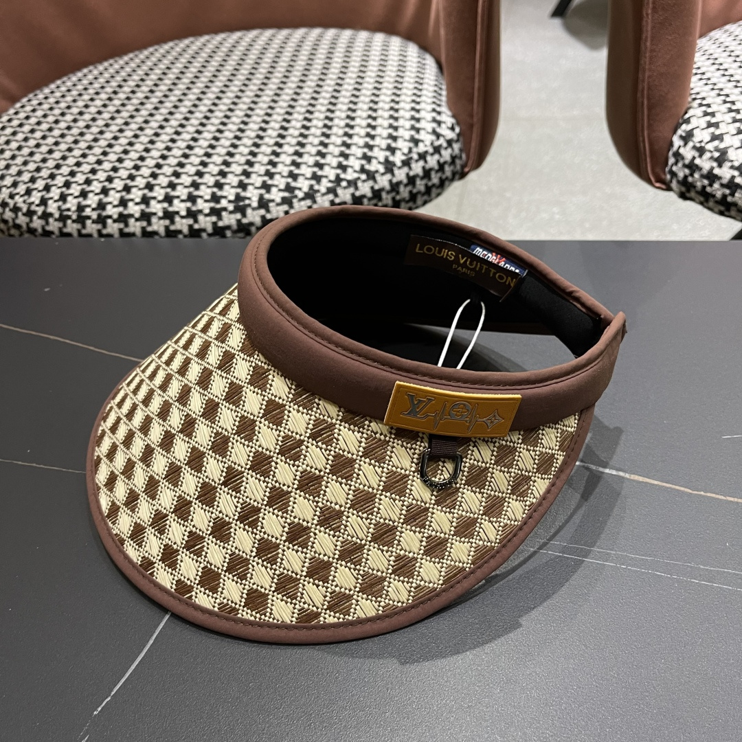 Lv路易威登 千鸟格防晒帽子女2025新款夏季防紫外线发箍遮阳大帽檐空顶太阳帽