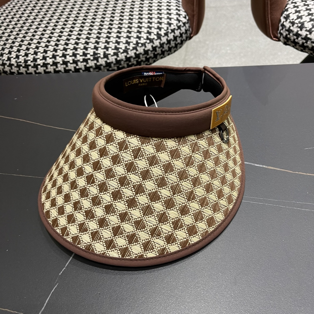 Lv路易威登 千鸟格防晒帽子女2025新款夏季防紫外线发箍遮阳大帽檐空顶太阳帽