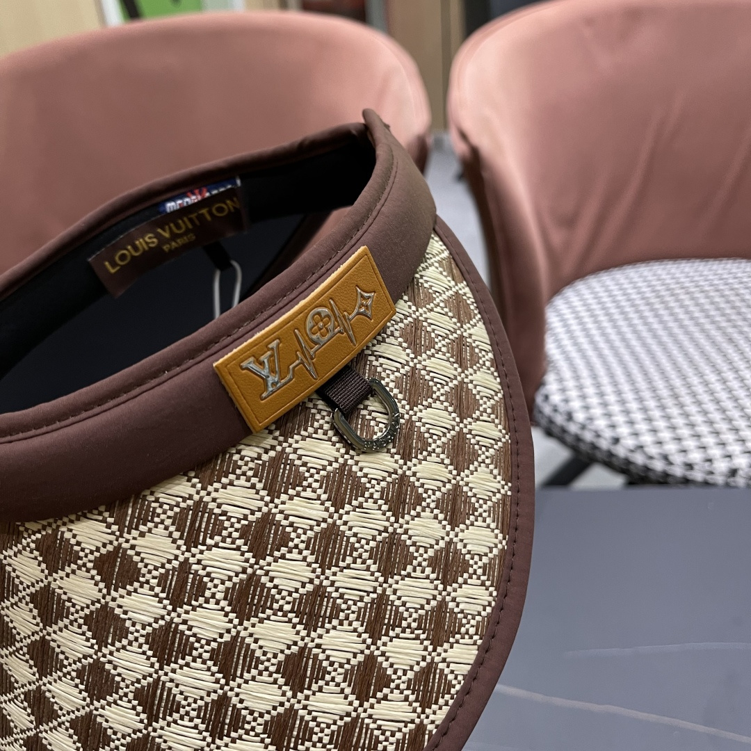 Lv路易威登 千鸟格防晒帽子女2025新款夏季防紫外线发箍遮阳大帽檐空顶太阳帽