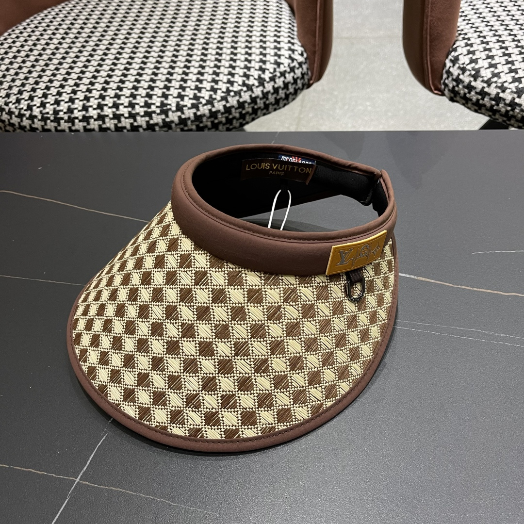 Lv路易威登 千鸟格防晒帽子女2025新款夏季防紫外线发箍遮阳大帽檐空顶太阳帽