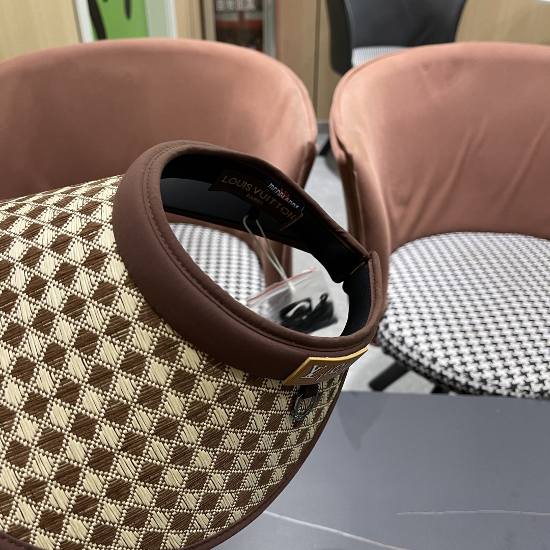 Lv路易威登 千鸟格防晒帽子女2025新款夏季防紫外线发箍遮阳大帽檐空顶太阳帽