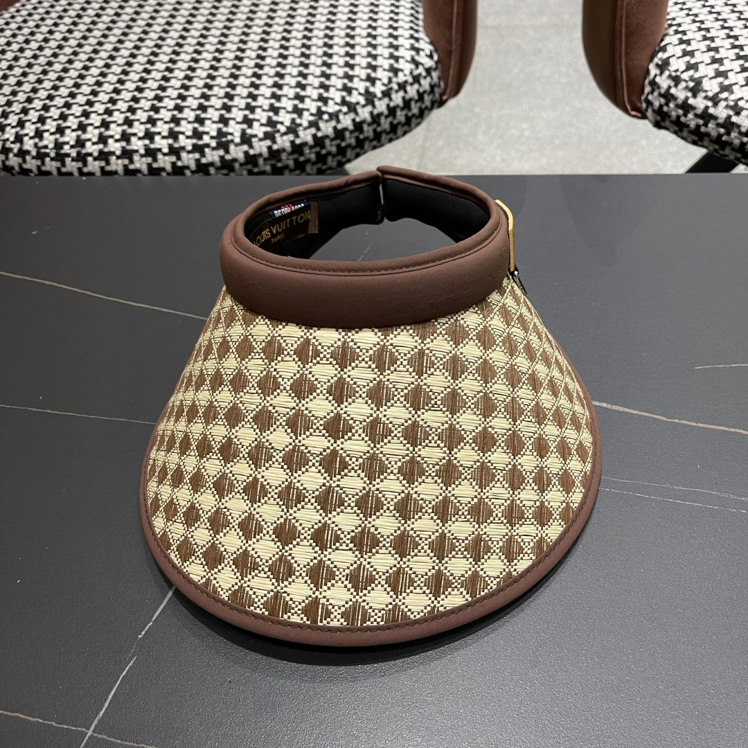 Lv路易威登 千鸟格防晒帽子女2025新款夏季防紫外线发箍遮阳大帽檐空顶太阳帽