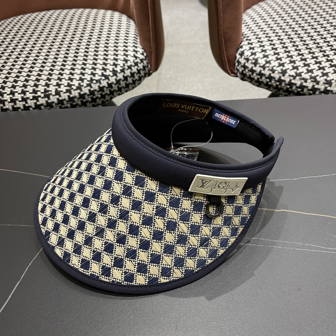 Lv路易威登 千鸟格防晒帽子女2025新款夏季防紫外线发箍遮阳大帽檐空顶太阳帽