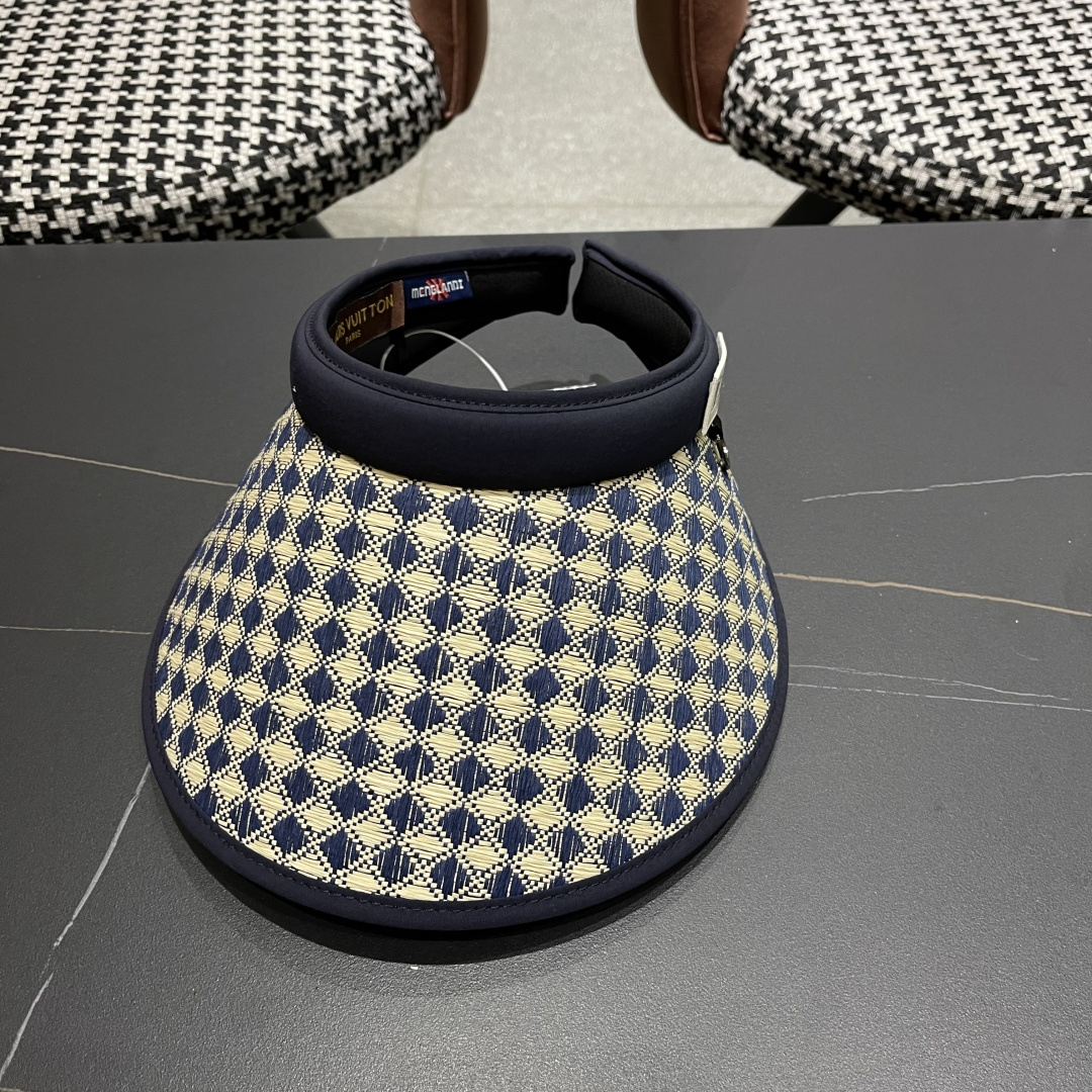 Lv路易威登 千鸟格防晒帽子女2025新款夏季防紫外线发箍遮阳大帽檐空顶太阳帽