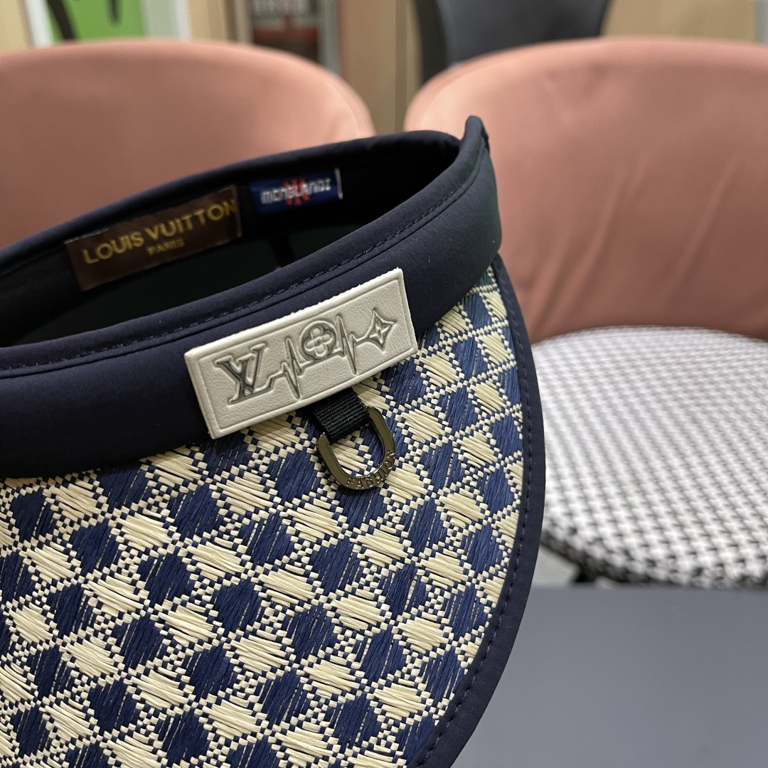 Lv路易威登 千鸟格防晒帽子女2025新款夏季防紫外线发箍遮阳大帽檐空顶太阳帽