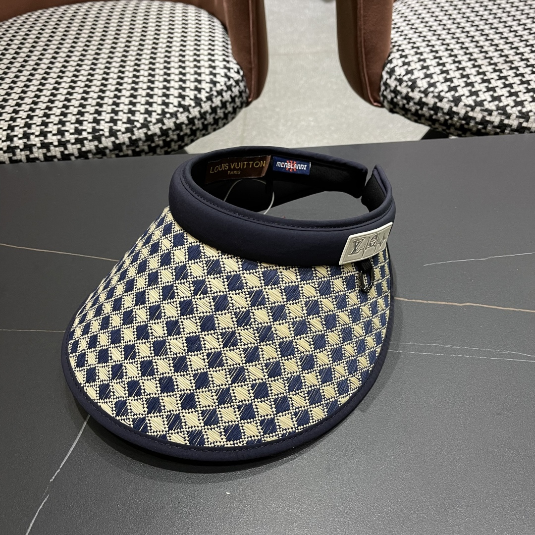 Lv路易威登 千鸟格防晒帽子女2025新款夏季防紫外线发箍遮阳大帽檐空顶太阳帽